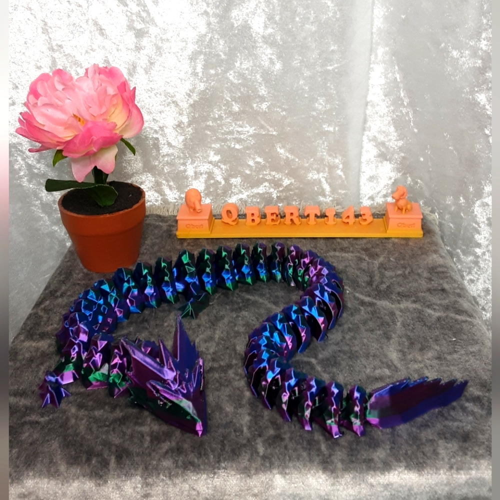 Handmade Articulated 3D Printed Oil Slick Rainbow 16" Long Dragon Purp…